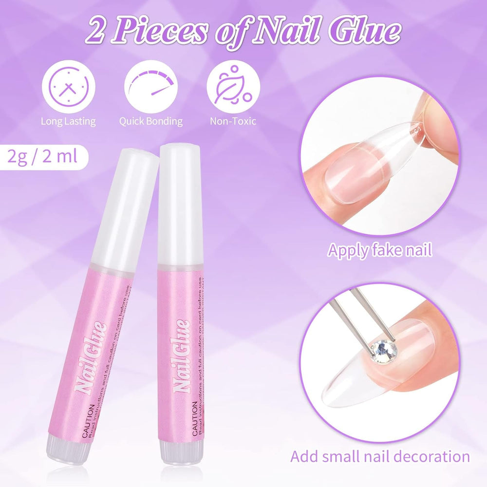 Becellen 500pcs Conseils d'ongles artificiels, Conseils d'ongles en gel souple, Couverture complète, Conseils d'ongles en gel, Ongles artificiels pré-polis, Ensemble de colle DIY Nail Art (Amandes)