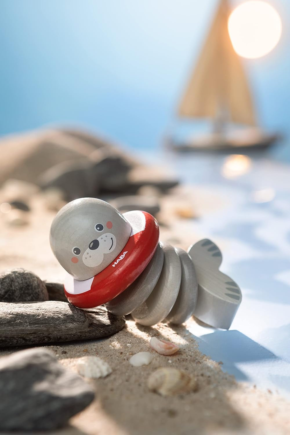 HABA 306691 - Hochet en forme de phoque, jouet à saisir à partir de 6 mois, fabriqué en Allemagne, gris Jouets pour bébés Naty Shop