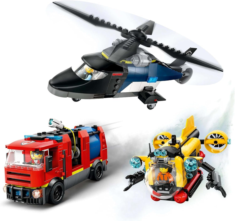 LEGO City Combo Set avec hélicoptère, voiture du lion et sous-marin et 3 figurines - Véhicules jouets à construire pour garçons et filles à partir de 7 ans - Cadeau d'anniversaire et de vacances 60462 Jeux de construction Besuche den LEGO-Store