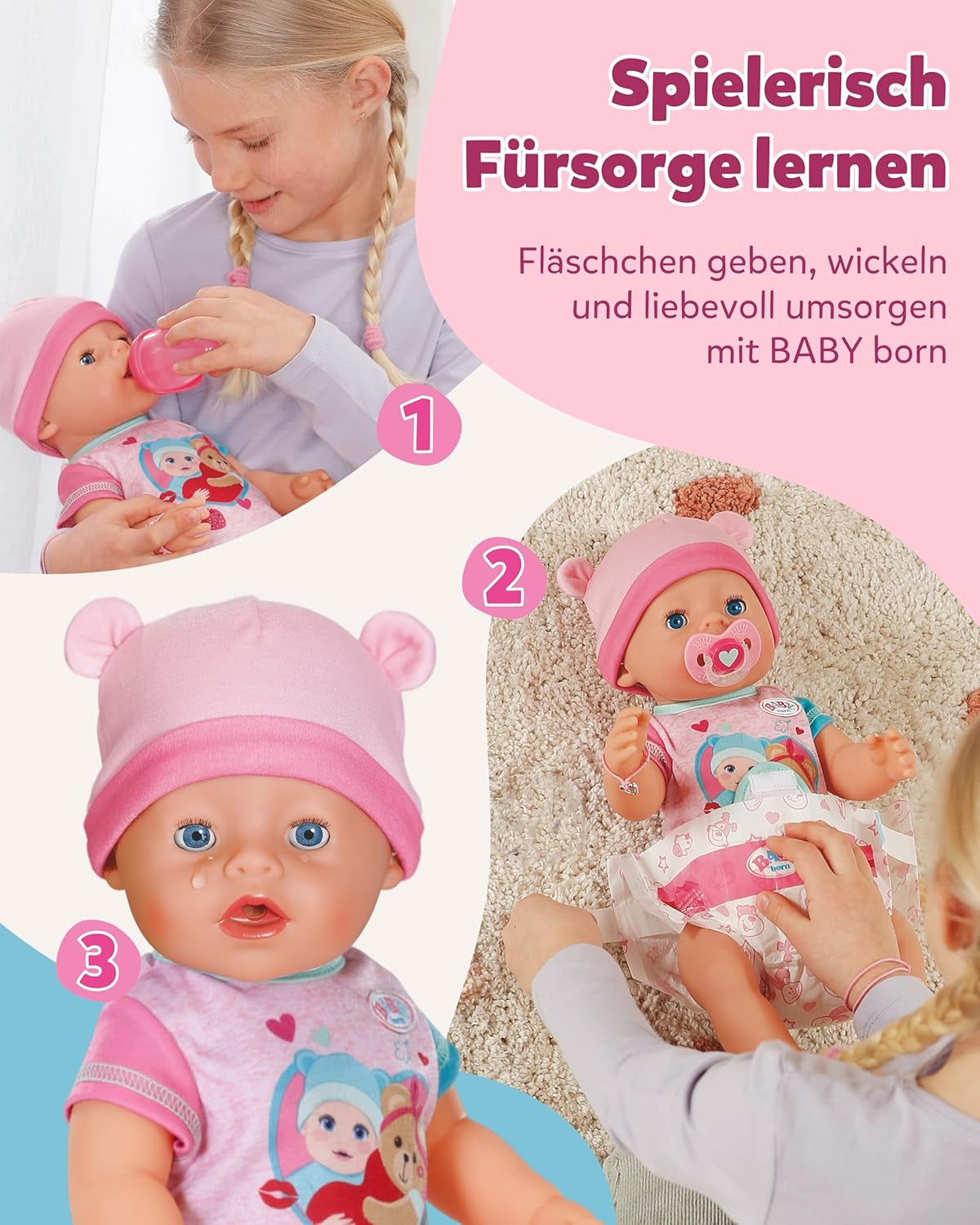 BABY Born Emma - poupée 43 cm - 10 fonctions dont accessoires et matelas - Fonctionne entièrement sans piles - Convient aux enfants à partir de 3 ans