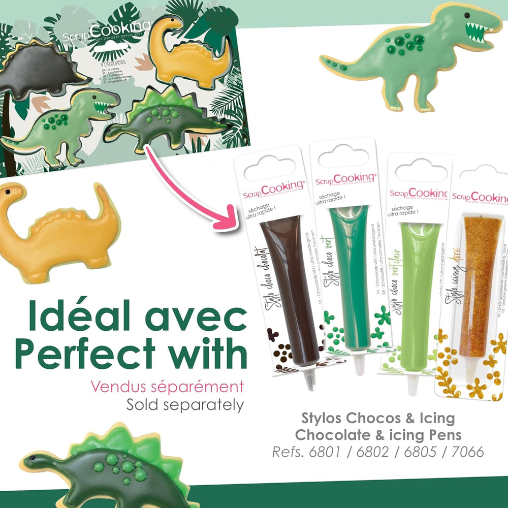 ScrapCooking - 4 emporte-pièces dinosaures - emporte-pièces en métal - mini emporte-pièces dinosaures - décorations d'anniversaire animaux de la jungle accessoires de pâtisserie - 2085