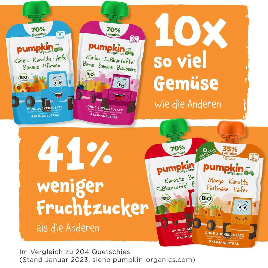 Pumpkin Organics 24Pack, piure de legume organice, fără zahăr adăugat, pentru bebeluși de la 6 luni, 24 x 100 grame Mama si Copilul Naty Shop