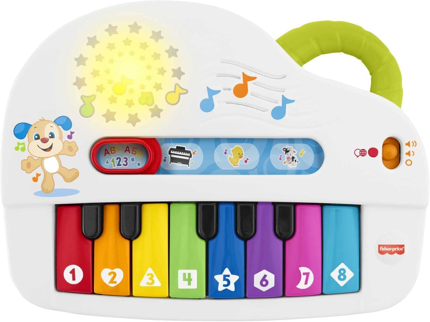 Fisher-Price Premier clavier pour bébé - piano jouet portable avec 4 options de lecture, chansons, lumières et sons, apprentissage ludique, version : UK-anglais, GFK04 Baby Toys Naty Shop Pas allemand - Multilingue