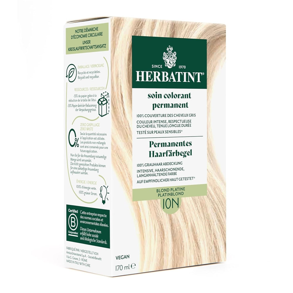 Gel colorant capillaire permanent 6N blond foncé - 170 ml I Sans ammoniaque, couverture à 100% des cheveux gris I Testé sur peaux sensibles, aux 8 extraits de plantes