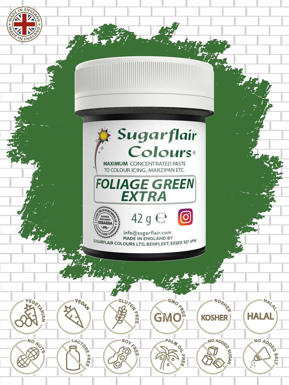 Colorant alimentaire vert concentré Sugarflair Max, colorant alimentaire hautement concentré en pâte d'amande et fondant, colorant en pâte concentré Max - 42 g