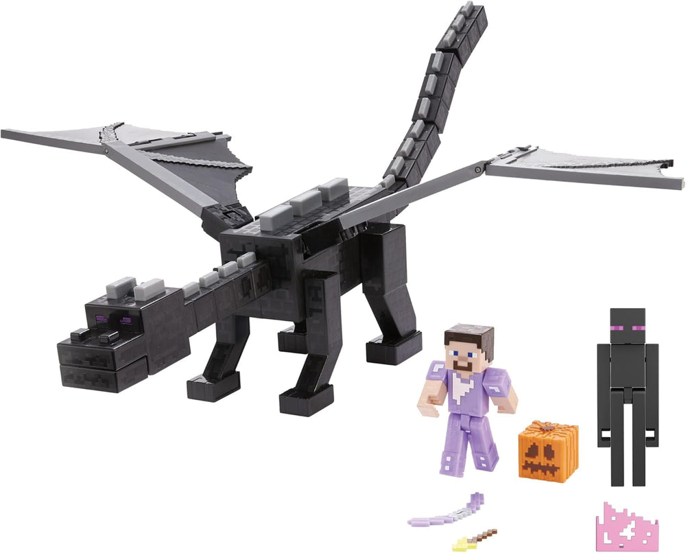 Mattel Minecraft Ender Dragon Action Figure Set, lumières, bruit et brume avec Steve et Enderman, fidèle à l'échelle environ 8 cm de haut Figurines HTN25 Figurines d'action Naty Shop Titre par défaut