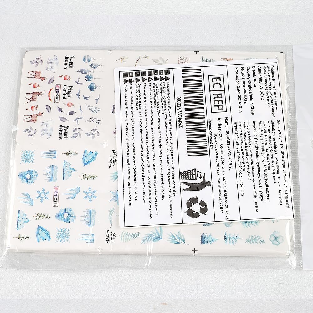 Autocollants pour ongles de Noël 3D auto-adhésifs à transfert d'eau, arbre de Noël, flocon de neige, élan, pingouin, nail art de Noël, dessins d'ongles d'hiver, autocollants de Noël, accessoires pour ongles