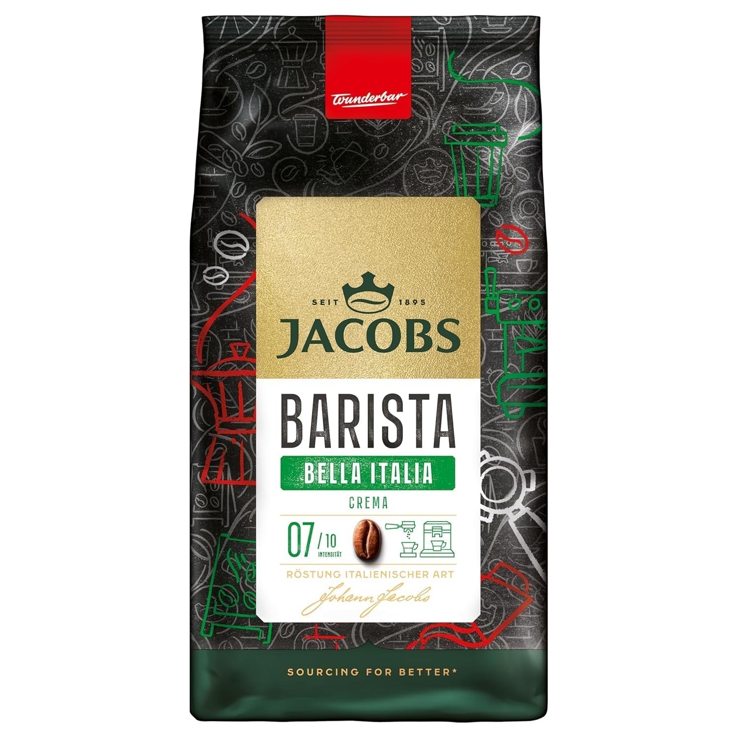 Jacobs Barista Crema Intense Café en grains 1kg - Intense, chocolat noir et noix de pécan, grains de café Arabica et Robusta Naty Shop 1 Kg Bella Italia