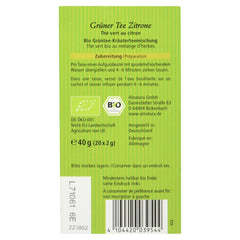 Thé vert bio au citron, 20 sachets, 40 g