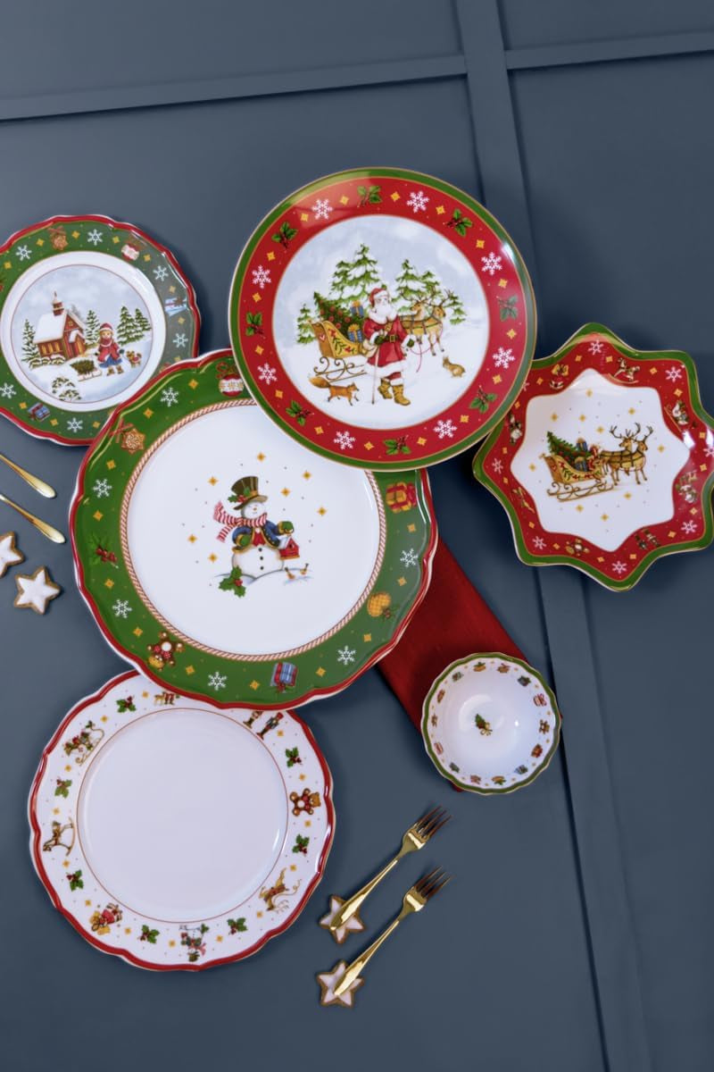 Hutschenreuther Service de table de Noël rouge Happy Wintertime pour 6 personnes, porcelaine, multicolore, 6 assiettes de petit-déjeuner, 6 assiettes plates et 6 assiettes plates, passe au lave-vaisselle et au micro-ondes