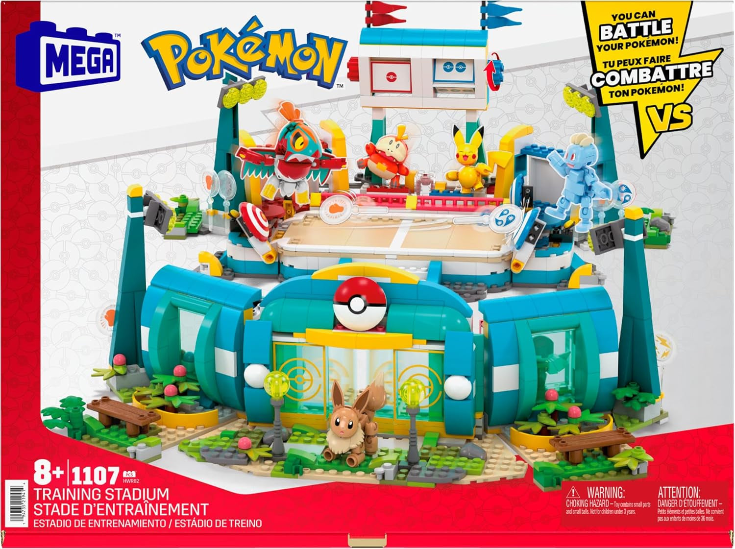 Jouet de construction de figurines d'action MEGA Pokémon, arène d'entraînement de 1 101 pièces, jeu de combat et 5 figurines mobiles pour enfants, figurines d'action HWR82 Naty Shop
