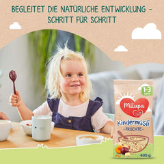 Milupa enfants muesli fruits fins - muesli céréales petit déjeuner de 1 à 3 ans, sans sucre ajouté, 4 x 400g Mère et Enfant Naty Shop