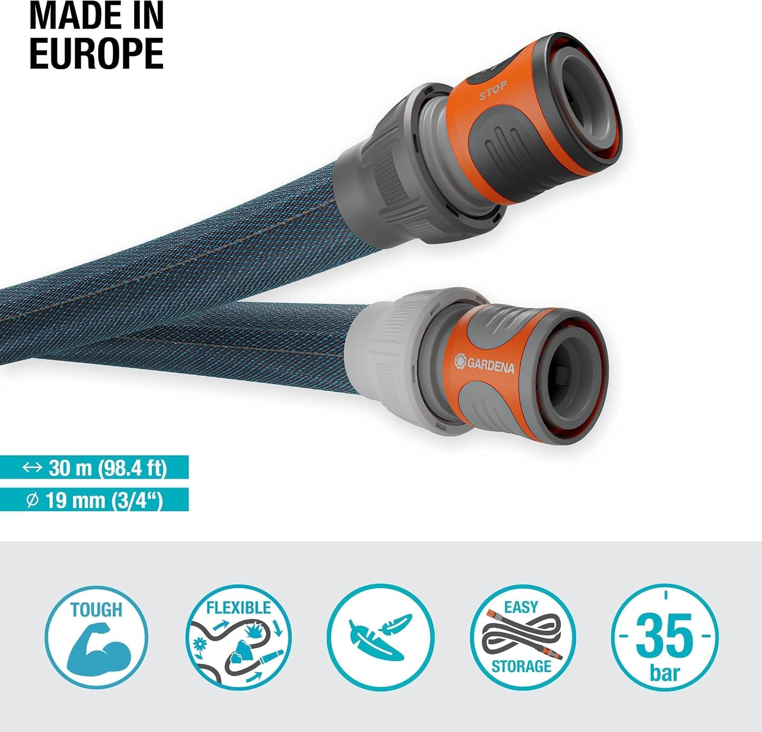 Gardena Liano Xtreme 3/4 inch, Set 30m: Furtun de grădină extrem de robust din material textil, cu furtun interior din PVC, ușor, rezistent la intemperii (18484-20), Multicolor