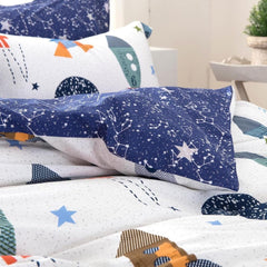 Linge de lit enfant, fusées et planètes, design réversible, linge de lit en coton - enfant Naty Shop