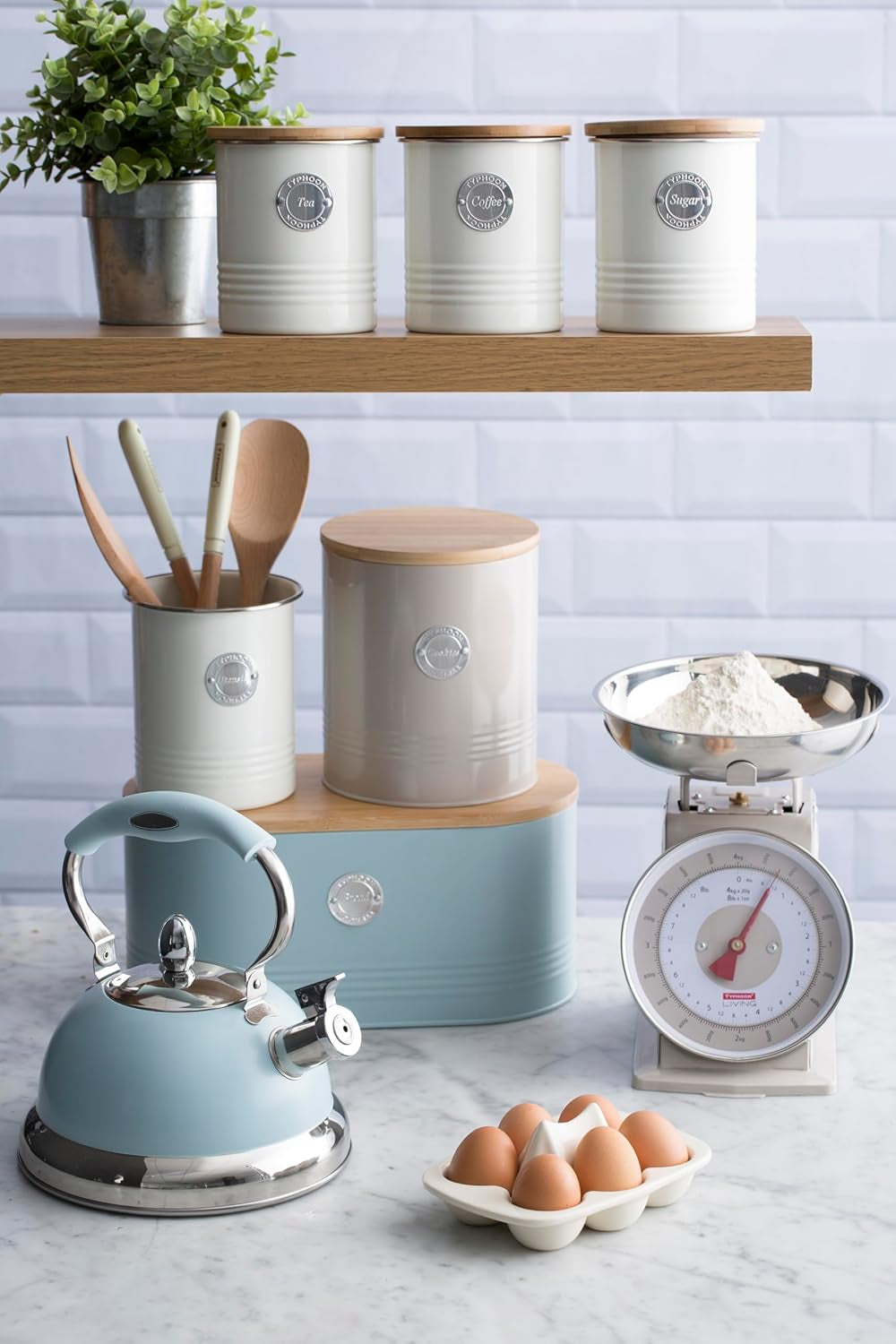 Collection LIVING, sucrier avec couvercle | pastel crème | boîte de rangement 1 L cuisine pour sucre | sucrier en acier avec couvercle | Bocaux de conservation hermétiques en bambou avec couvercles Naty Shop Boîtes de conservation des aliments