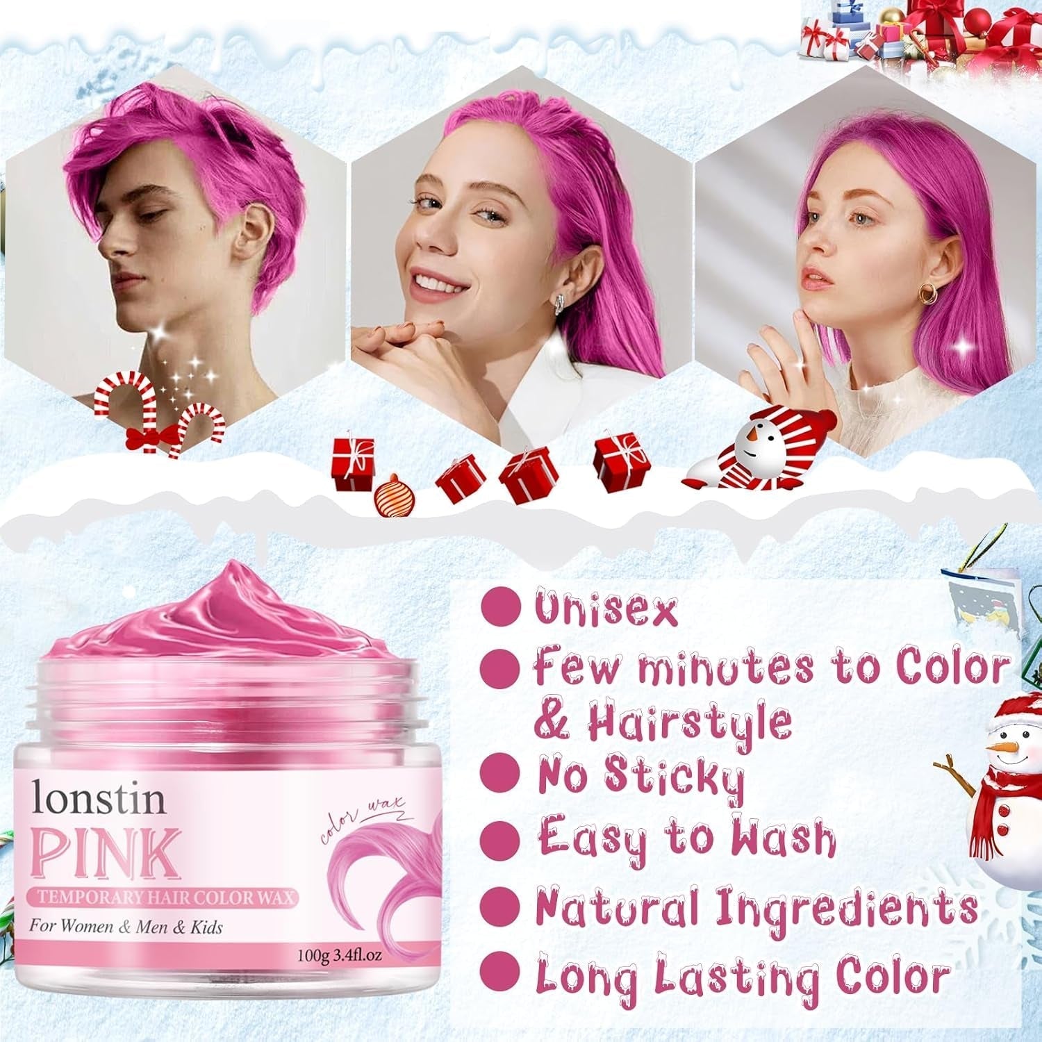 Teinture capillaire temporaire rose lavable Couleur de cire temporaire pour cheveux Coiffure naturelle Pommade Teinture capillaire lavable pour hommes femmes Fête Cosplay Halloween Noël Coloration capillaire Naty Shop