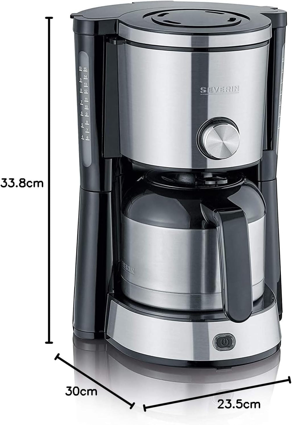 Machine à expresso SEVERIN "TypeSwitch" avec carafe thermique, AromaSwitch pour choisir entre 2 profils de distribution, machine à café jusqu'à 10 tasses, 1000W, acier inoxydable brossé-noir, KA 4845