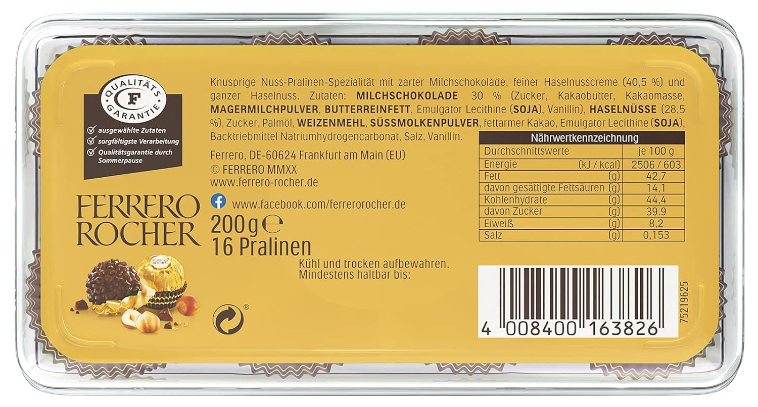 Ferrero Rocher - Spécialité pralinée croquante et crémeuse aux noix - 5 paquets de 16 pralines individuelles chacun