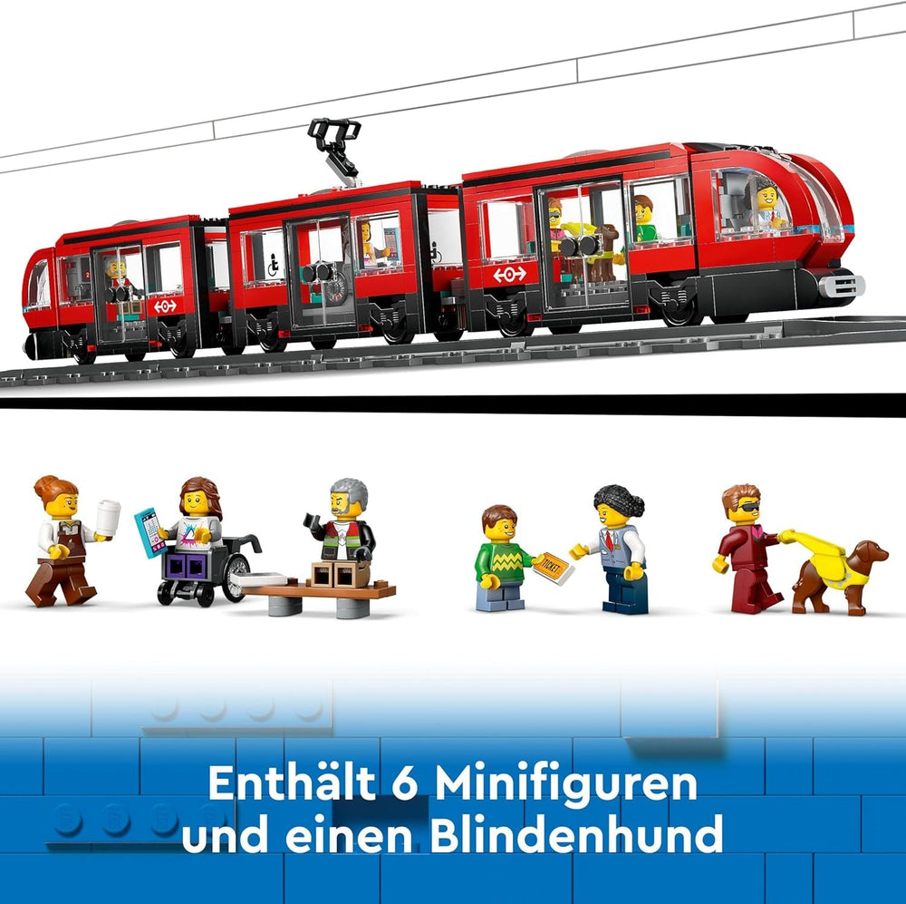 Tramway LEGO City avec gare, idée cadeau pour les fans de véhicules à partir de 7 ans, avec 6 figurines et un chien-guide pour jouer un rôle, jouet de construction 60423 Jeux de construction Besuche den LEGO-Store