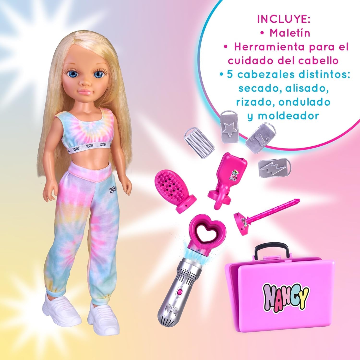 Air Styler Puppe mit Schönheitswerkzeug zum Stylen von Frisuren, fünf Formen der Haarformung: Trocknen, Bürsten, Locken, Glätten und Formen, biegsames Haar, ab 3 Jahren, berühmt (NAC73000)