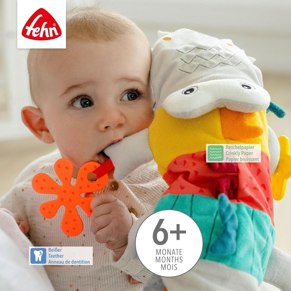 Fehn Marionnette bébé Crocodile - Jouet en peluche avec hochet, papier bruissant, anneau de dentition et couineur - Marionnette bébé - Jouet à éclater pour bébés et tout-petits à partir de 6 mois Jouets pour bébés Naty Shop