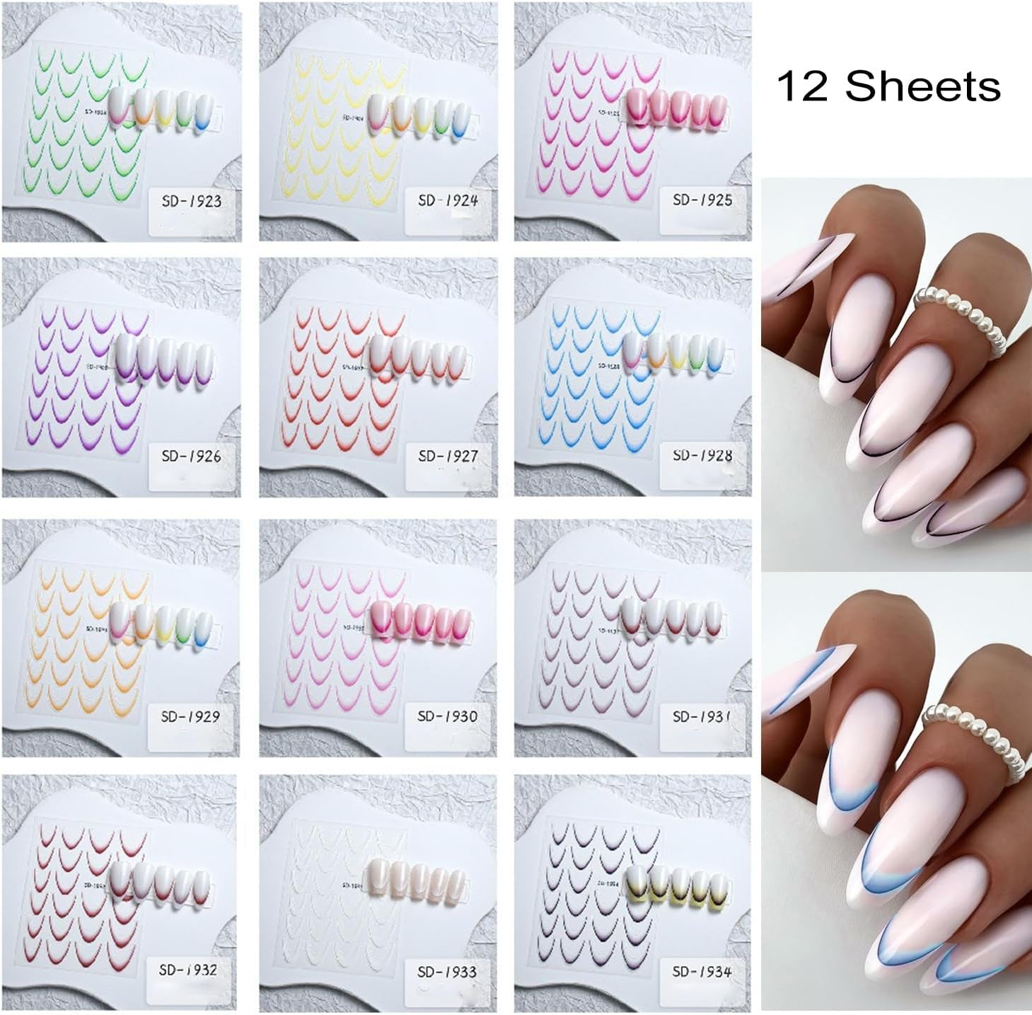 GZMAYUEN 12 couleurs français ongles autocollants 3D français dégradé couleur ongles autocollants auto-adhésif ongles conception ongles accessoires
