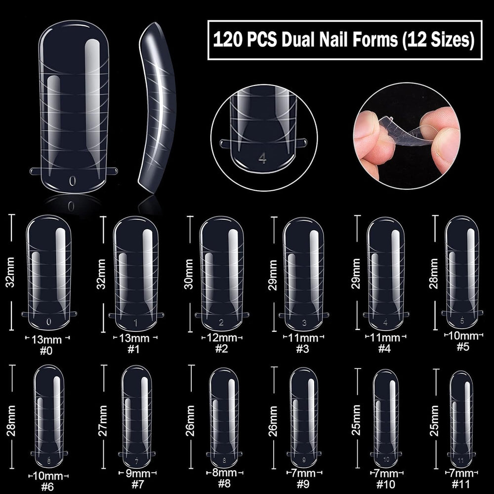 Ensemble de 120 formes d'ongles, extensions d'ongles, formes d'ongles en gel, ensemble de formes d'ongles avec brosse à double tête et lime à ongles avec clips, pour ongles en gel