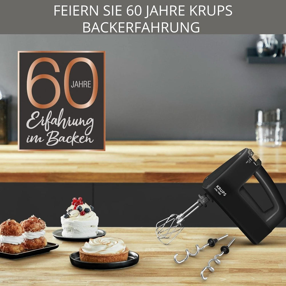 Krups 3Mix 7000 Batteur à main 60 Jahre Special Edition, 500 Watt, Knet- Und Rührhaken Aus Edelstahl, Langes Netzkabel, Zubehörtasche, F6085811, Schwarz/Kupfer Kitchen Naty Shop