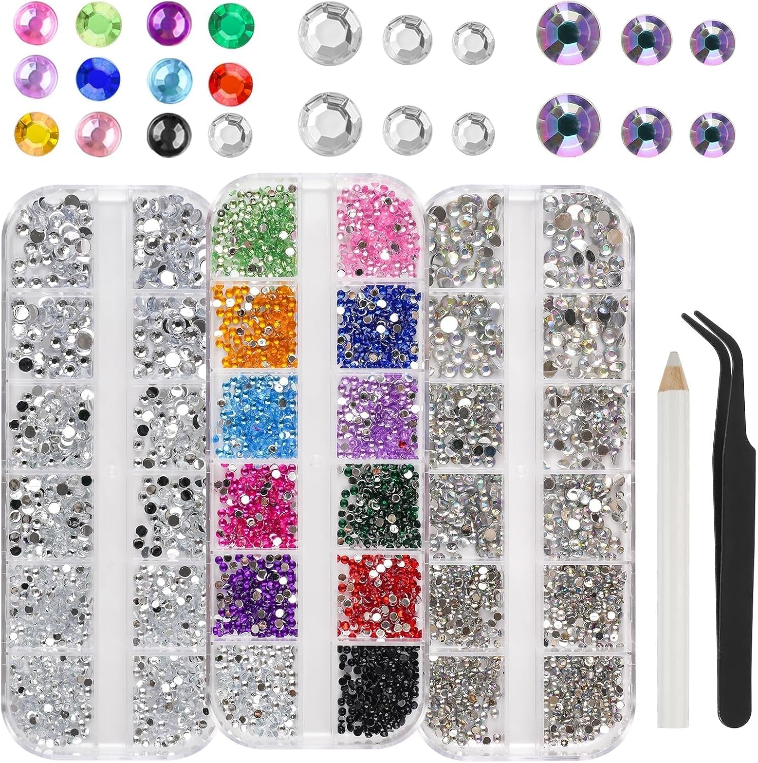 5820 Stück Strasssteine ​​​​Nägel, Glitzersteine ​​​​Nägel Und Halbrunde Perlen, AB Kristall Strass, Flatback Nagel Steine ​​​​Mit Pinzette Und Stift Für Nagel/Diy (Plus de tailles et de couleurs)