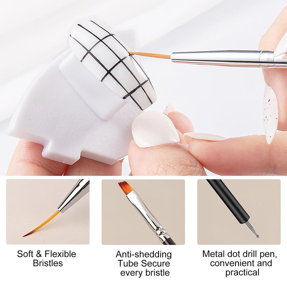 6 pièces Double-Ende Nagel Pinsel, Nageldesign Pinsel, Double-Ende Nail Art Pinsel Kit Professionnel Maniküre Werkzeuge Kit (Noir)