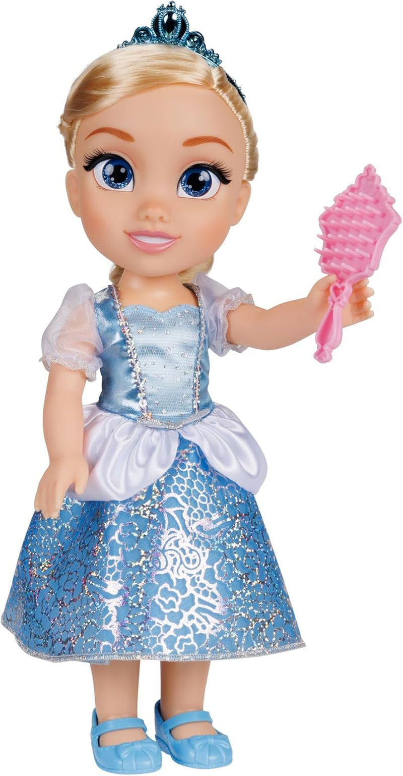 Disney Princess Rapunzel Puppe 35cm, reflektierende Glitzeraugen, bewegliche Gelenke, ausziehbares Kleid, Schuhe, Krone, langes Blondes Haar, für Mädchen ab 3 Jahren