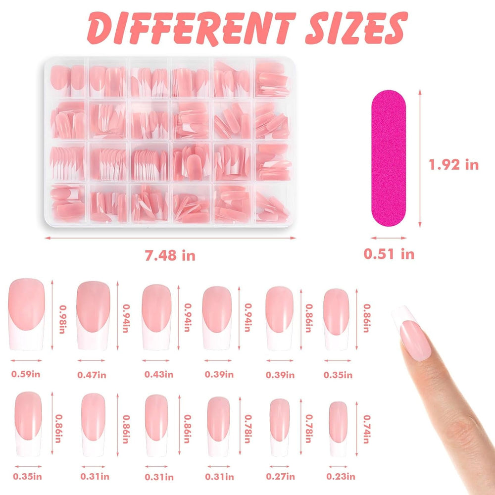 360pcs Ongles Artificiels Ongles Français Moyen Rectangle Faux Ongles Faux Ongles Naturels DIY Faux Ongles Conseils avec Lime à Ongles Presser sur Faux Ongles pour Dames et Femmes