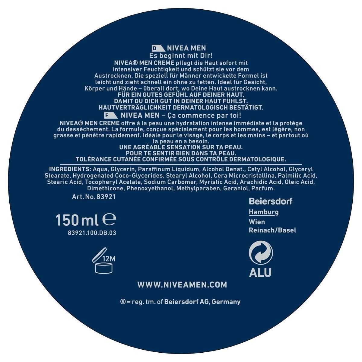 NIVEA MEN Creme, crème nourrissante pour la peau à la vitamine E, 150 ml Naty Shop