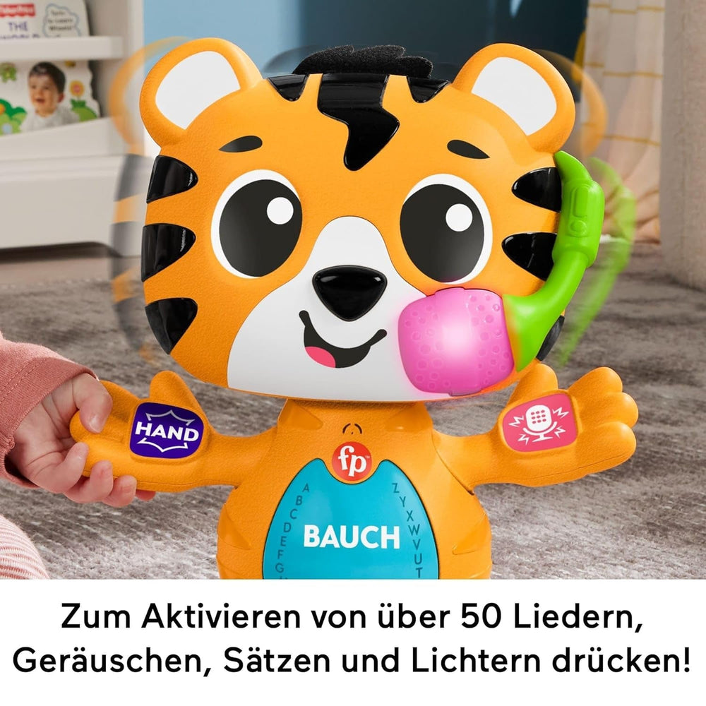 Fisher-Price Beat Bande Lern & Tanz Tiger Justin Jouet éducatif pour bébés et tout-petits avec sons et lumières pour bébés de 9 mois et plus, édition allemande, HYL31 Baby Toys Naty Shop