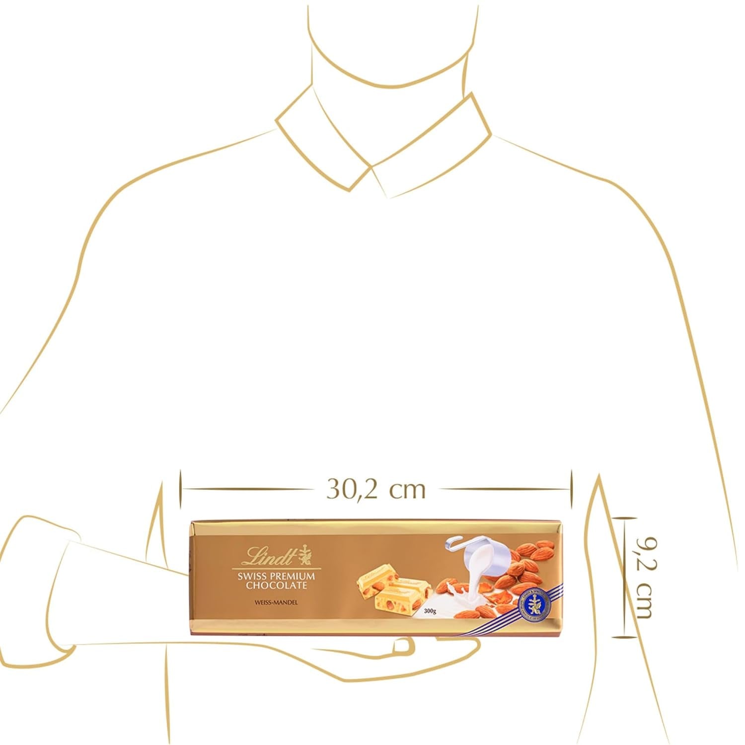 Lindt Chocolat blanc aux amandes, barre de 300 grammes Bonbons au chocolat Naty Shop
