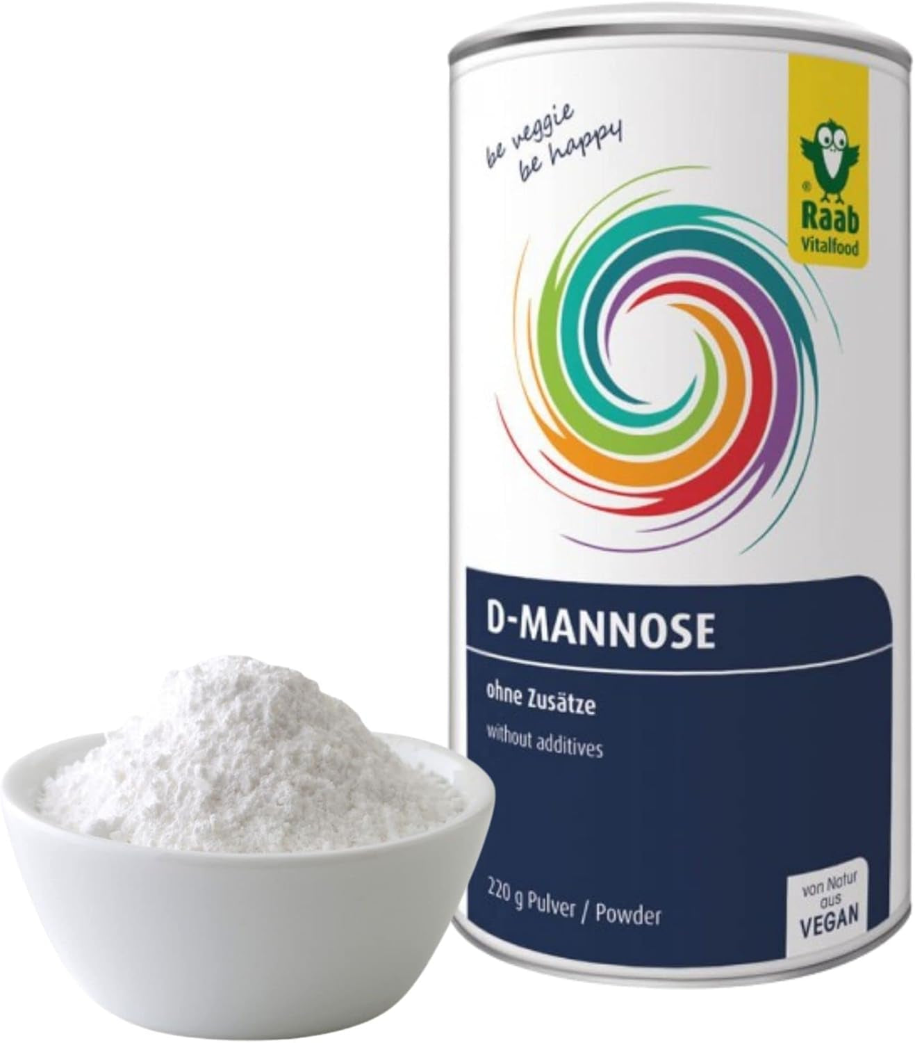 Raab Vitalfood® D-Mannose Pulver (220 G) - Sans sucres ajoutés, végétalien, sans gluten, sans gluten, sans sucre dans la dose, emballage avant, 100 % D-Mannose (sans gluten) Édulcorants Naty Shop 220 G (1Er Pack)