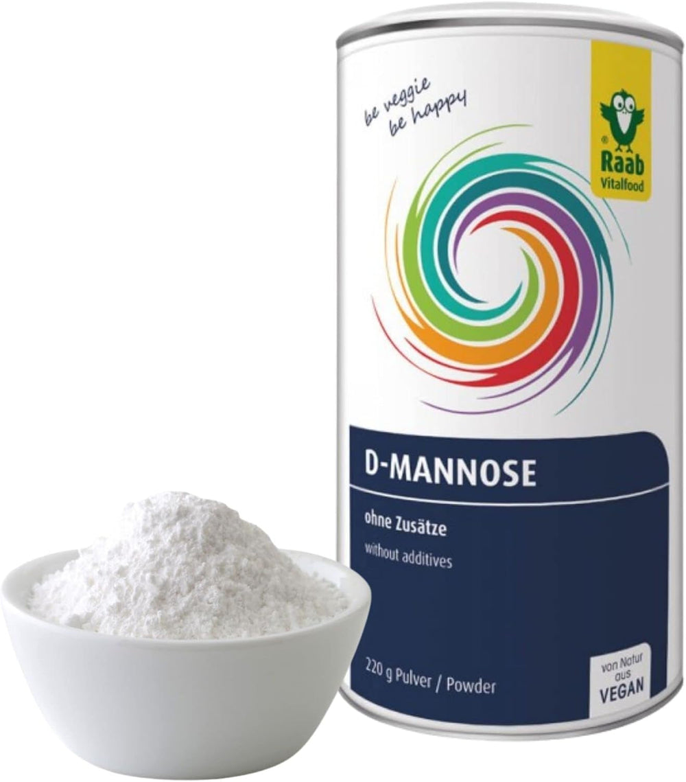 Raab Vitalfood® D-Mannose Pulver (220 G) - Sans sucres ajoutés, végétalien, sans gluten, sans gluten, sans sucre dans la dose, emballage avant, 100 % D-Mannose (sans gluten) Édulcorants Naty Shop 220 G (1Er Pack)