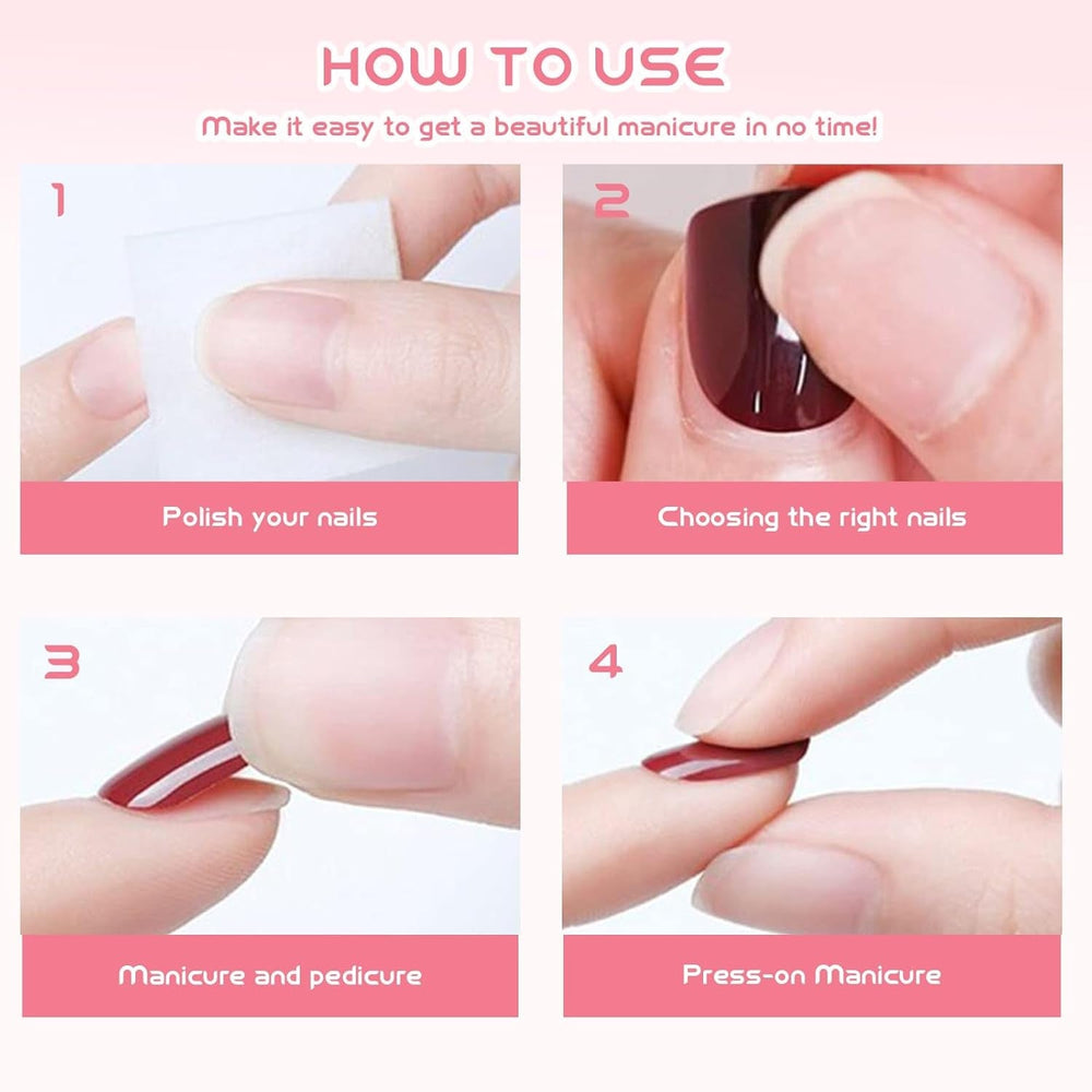 24 pièces de longueur moyenne strass rose carré perle paillettes 3D faux ongles pour femmes filles