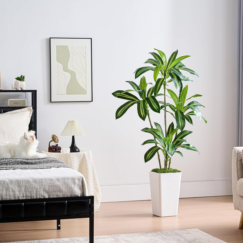 Künstliche Drachenbaum Pflanzen,Kunstpflanzen Groß Mit Weißes Hohes Pflanzgefäß,Kunstpflanzen Wie Echt Für Drinnen Und Draußen Haus Büro Moderne Deko,Artificial Plants Pflegeleicht (150Cm)