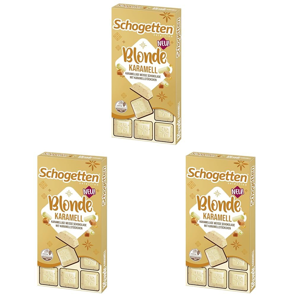 Schogetten Blonde Caramel | Caramel au chocolat blanc et morceaux de caramel | Tablette de chocolat 100g | Idéalement portionné