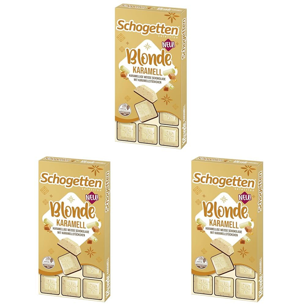 Schogetten Blonde Caramel | Caramel au chocolat blanc et morceaux de caramel | Tablette de chocolat 100g | Idéalement portionné
