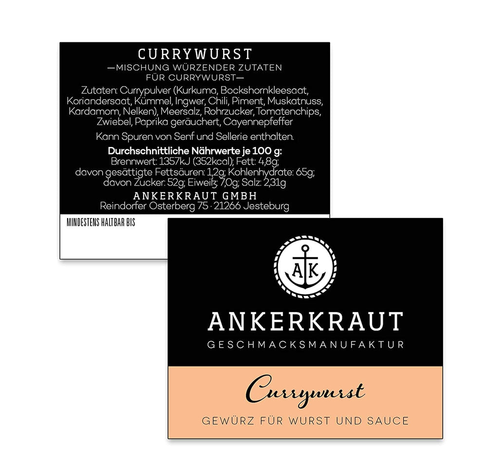 Ankerkraut Currywurst, 90g dans un verre en liège, Gewürzmischung zum Anmischen selbstgemachter Currywurst-Sauce ou comme Topping