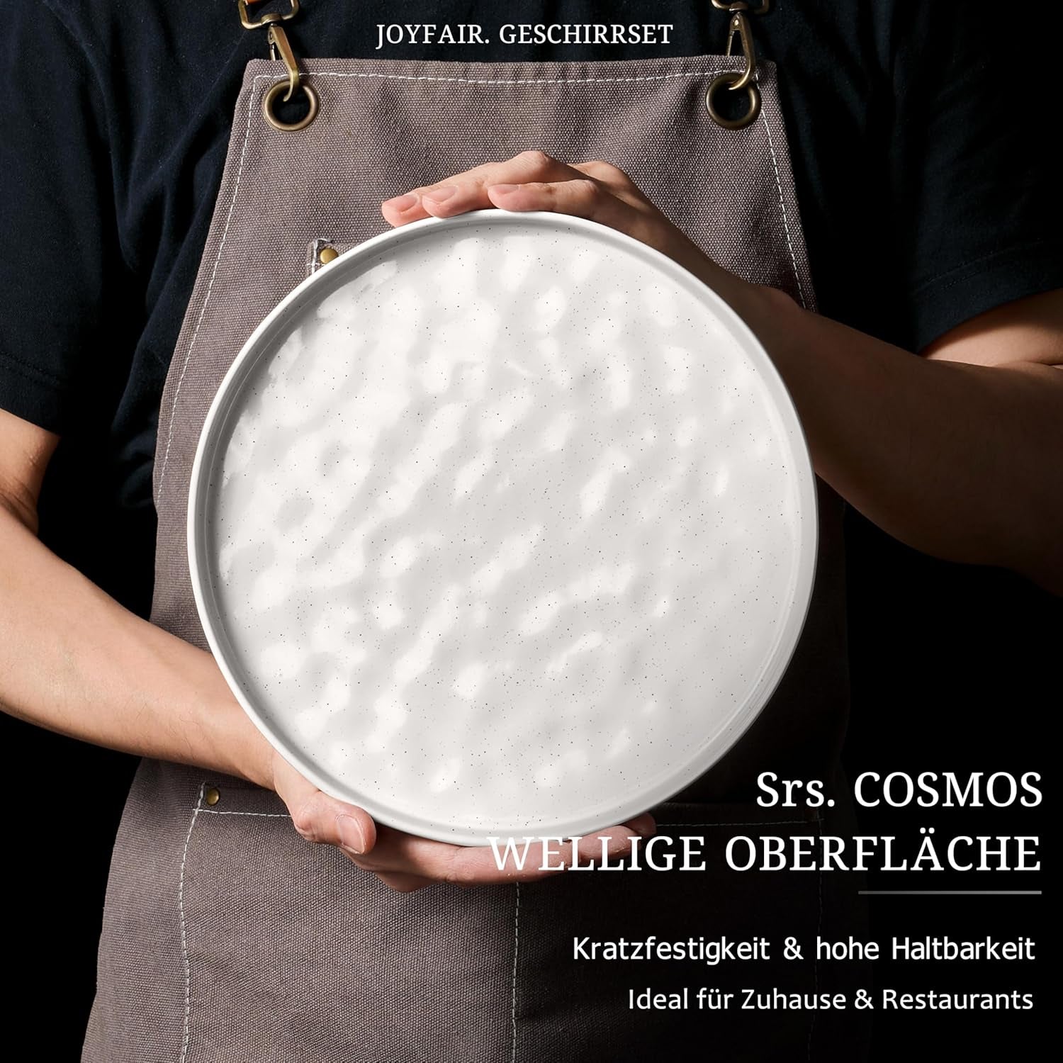 Service de table pour 6 personnes, 18 pièces en grès, assiettes à vernis réactif, assiettes plates, assiettes à dessert et bols à céréales, passe au micro-ondes et au lave-vaisselle, teinté blanc