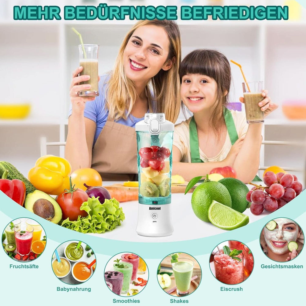 Mixeur Smoothie Maker to Go, Mini batteur sur socle avec 6 couteaux en acier inoxydable, support avec plateau, mélangeur électrique portable USB bouteille de 600 ml, mélangeur Shaker Slushy Maker eau potable Bucatarie Naty Shop