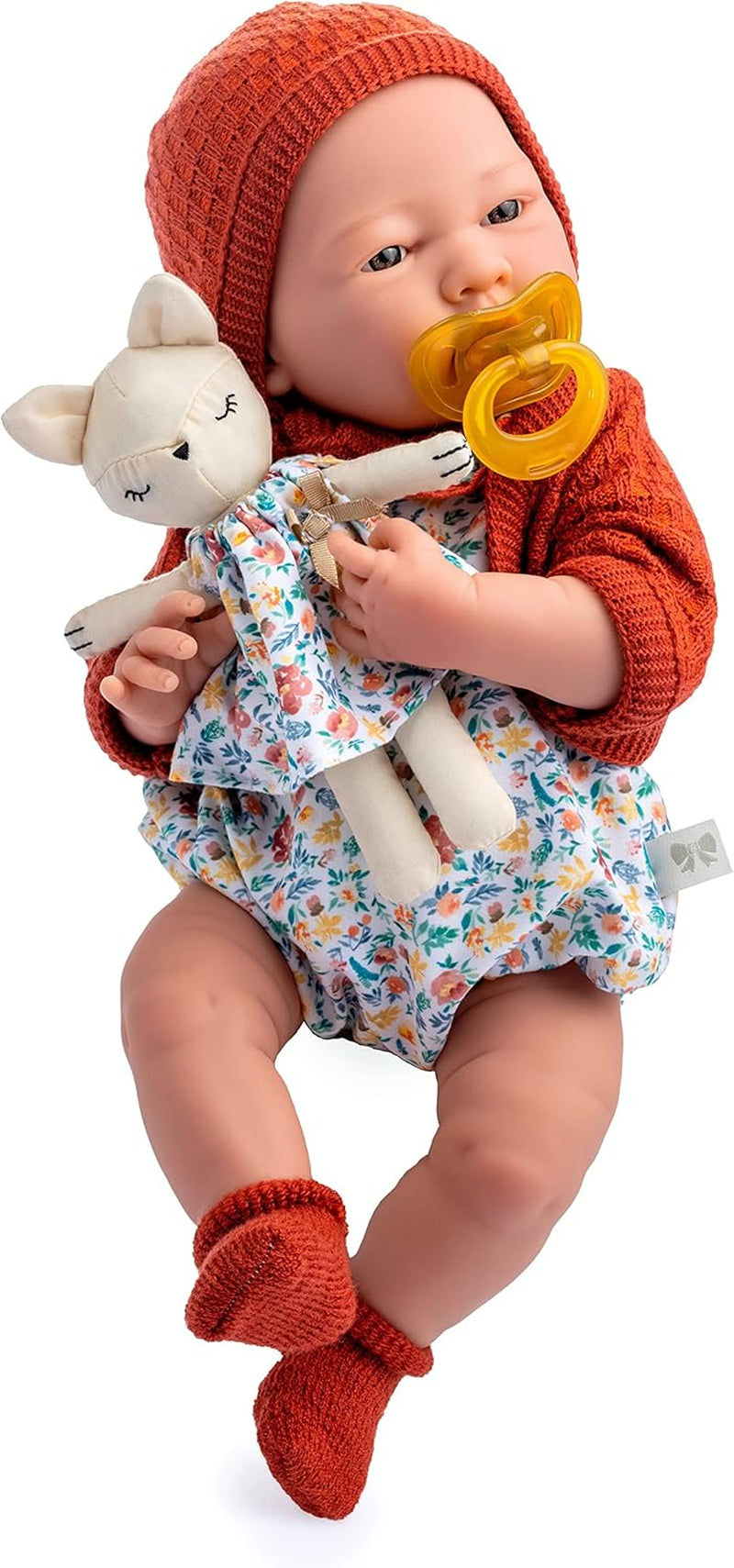 jc toys- Muñeca La Newborn recién nacida de 38 cm, de vinilo Suave, colección Nature, Con ropa floral, chupete y Peluche, niña, diseñada en España por Berenguer, +2 años
