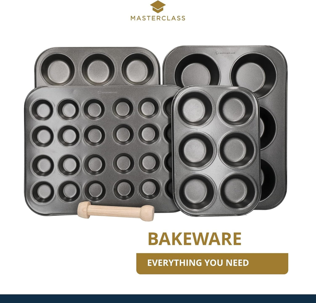 Tava pentru mini-tarte Masterclass, 24 de găuri, oțel carbon rezistent de 1 mm grosime, 35 x 27 cm, gri Naty Shop