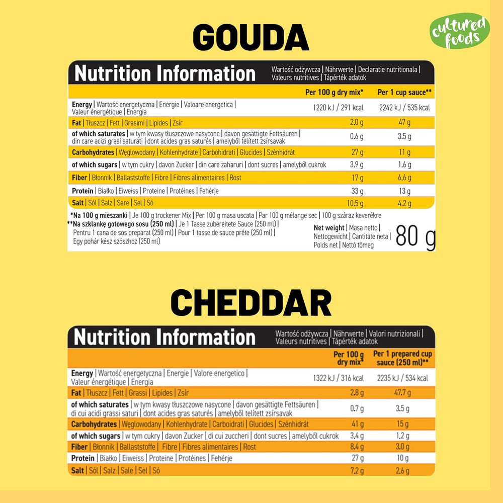 Cultured Foods Vegan 3-er Set Macaroni au fromage végétalien, sauce Gouda, sauce cheddar, Laktosefrei sans gluten MAC & CHEEZ CHEATCHEEZ