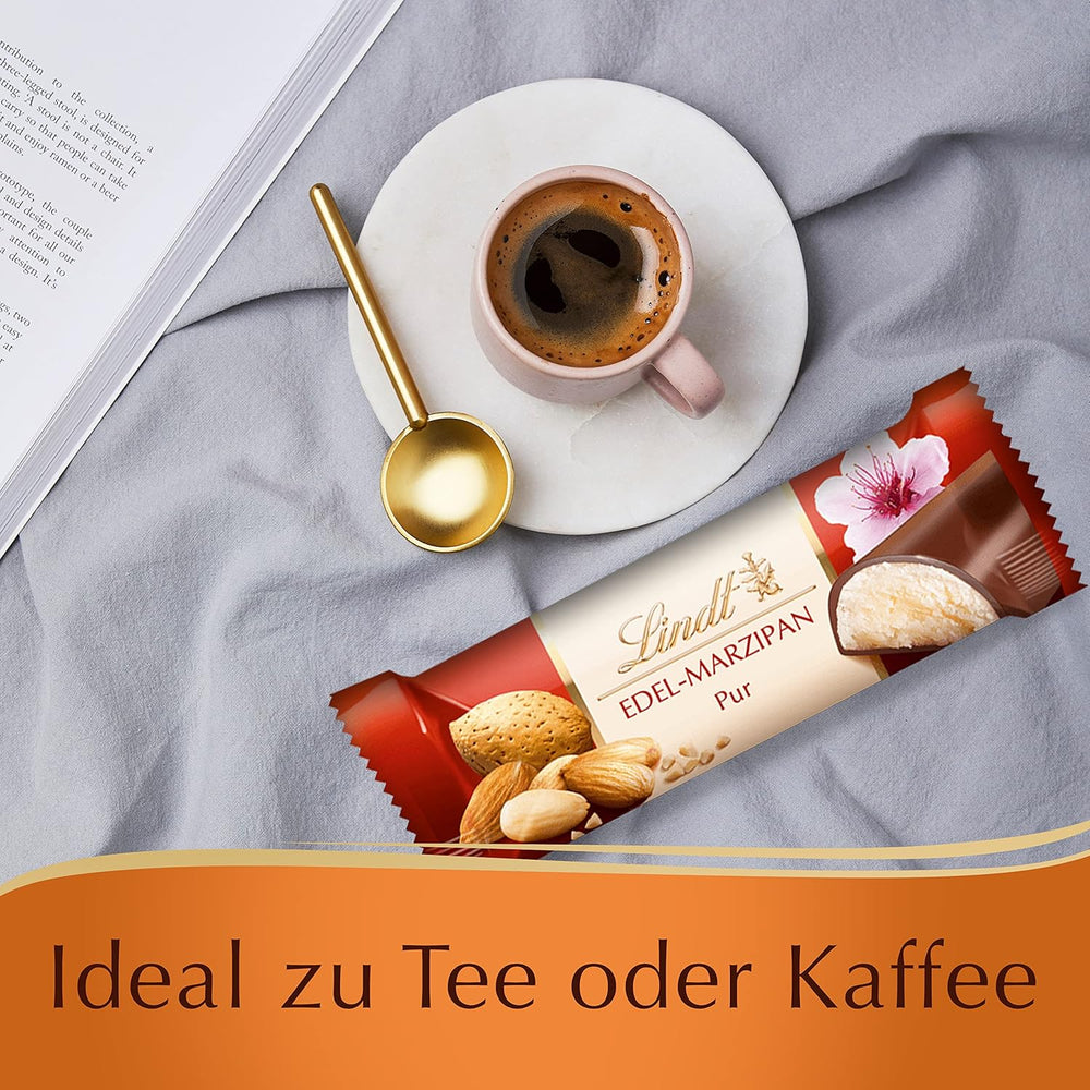 Présentation du dessus de chocolat Lindor | 1718 g et tablettes de chocolat à la pâte d'amande | 25 barres x 50g en présentoir | 1250g | Pâte d'amande pure recouverte de chocolat noir | Barres de chocolat