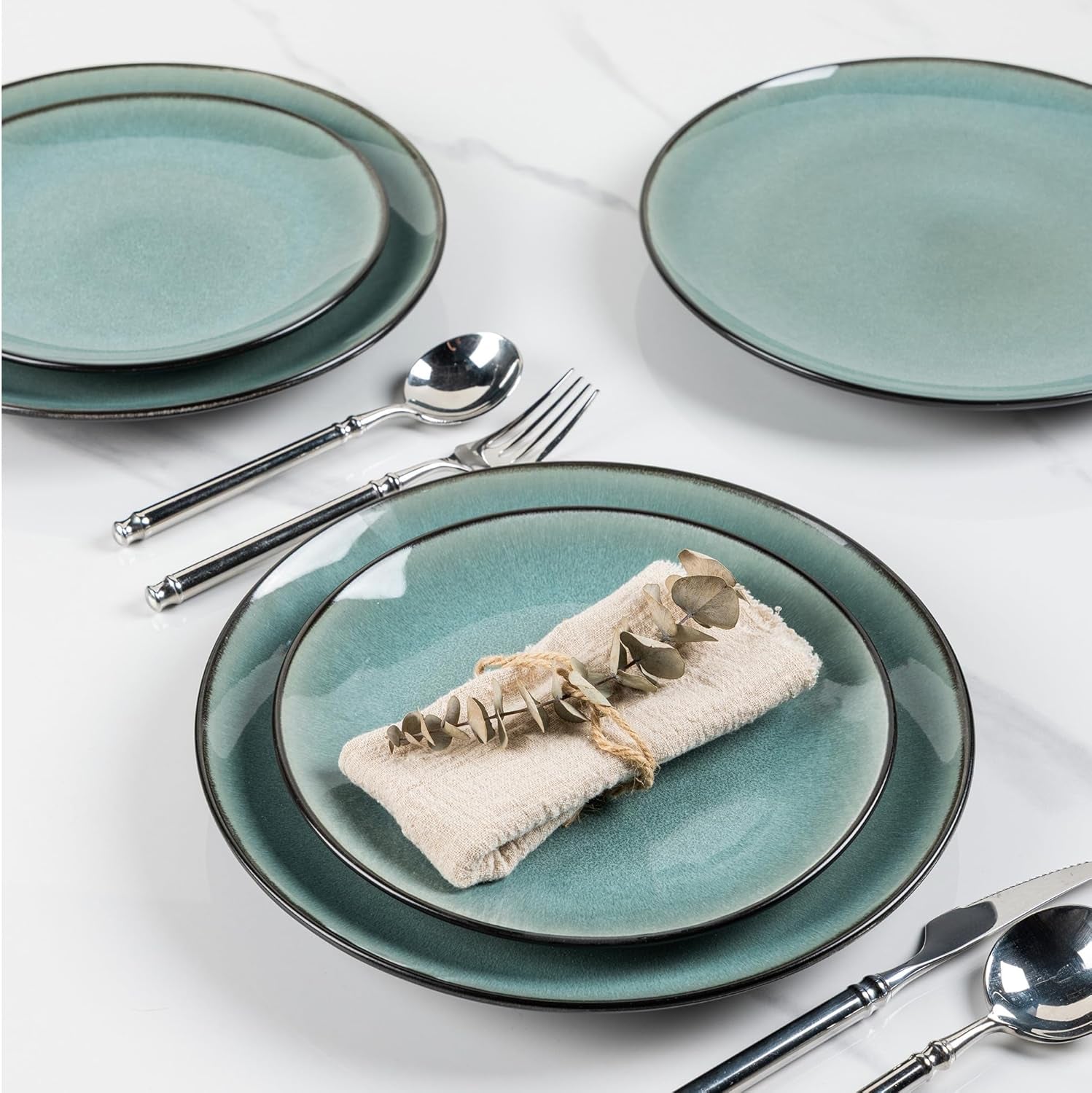 GBhome Service de table en porcelaine pour 4 personnes, 12 pièces, vernis réactif, fait à la main, passe au micro-ondes et au lave-vaisselle, ensemble de bols et d'assiettes, couleur essence GDW025WB-EU