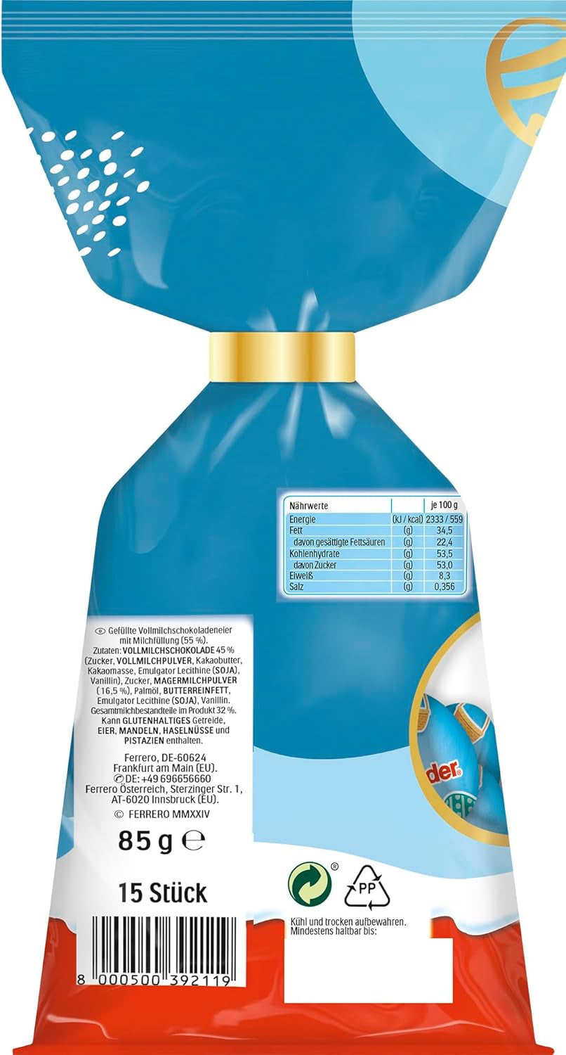 Kinder Mini Oeufs Lait | 85g – Délicieux Oeufs de Pâques en Chocolat – Bonbons de Pâques – Fourrage au lait onctueux enrobé de chocolat au lait – Parfait pour le panier de Pâques – À partager